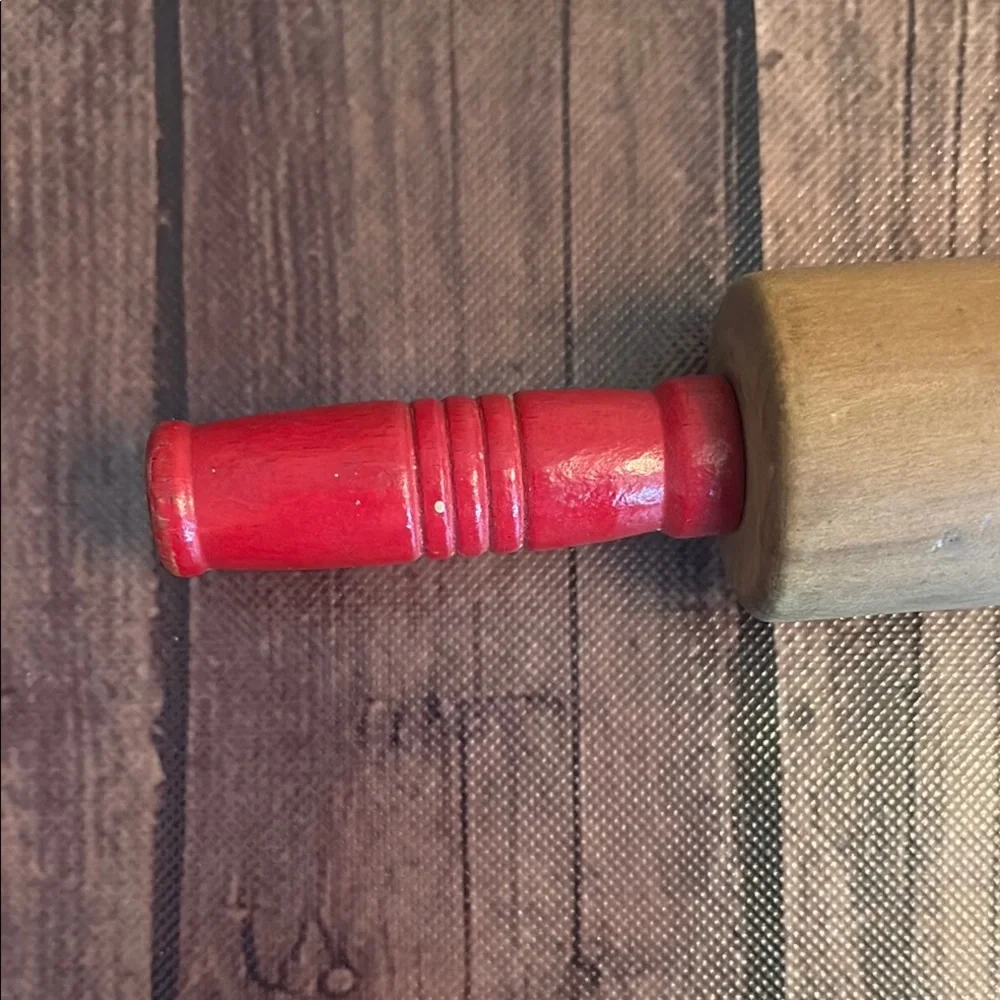 Vintage Wooden Rolling Pin with Red Handles